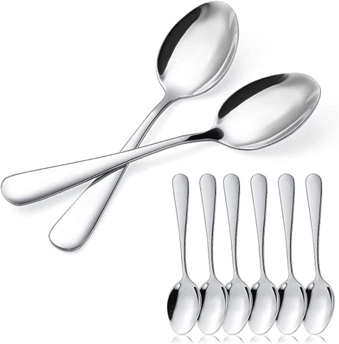 Set van 6 roestvrijstalen dessertlepels - 15 x 3,2 cm