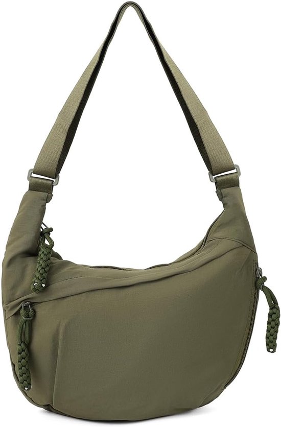 Sac bandoulière en nylon pour femme – Vert – Grande capacité – Sac demi-lune décontracté pour le quotidien, les Voyages et le travail