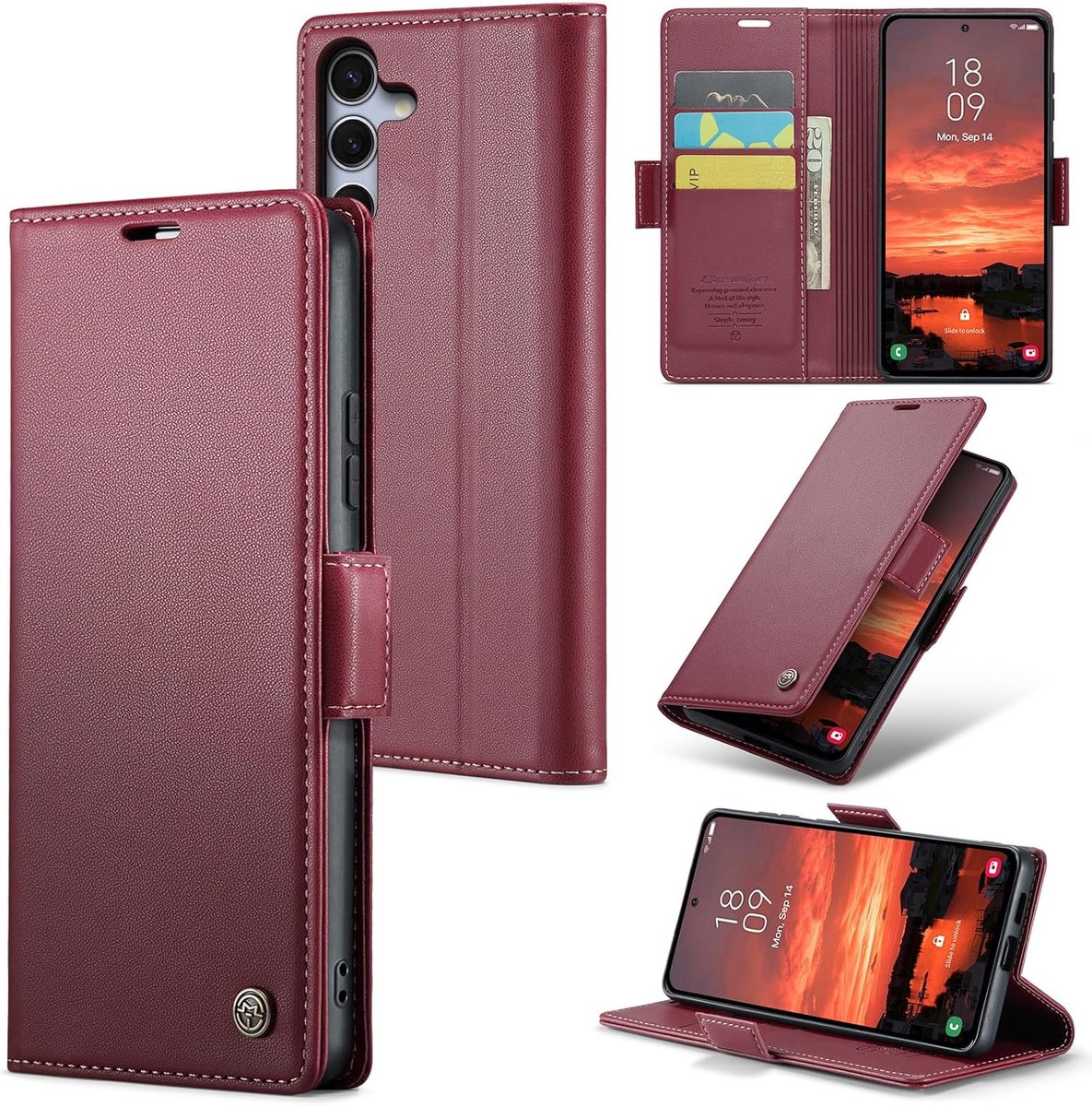 Zandarix Geschikt voor Samsung Galaxy S25 FE - Lederen Flip Wallet - Kaartenvakken - Standfunctie - Magneet - Book Case Hoesje - Rood