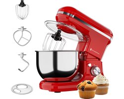 KitchenBrothers 1200W Keukenmachine - Keukenrobot - 5L - Mixer met Mengkom - BPA-vrij Keukenmixer - Rood