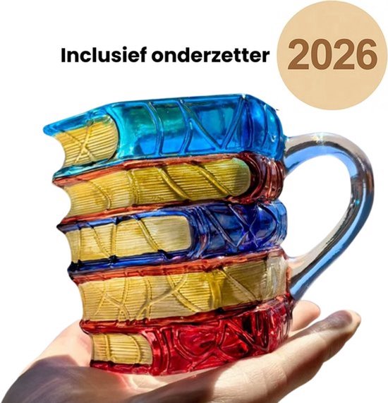 Tasse en Glas 3D avec motif Boeken – Tasse à café/thé avec Design Boeken – Cadeau idéal pour les lecteurs – Sous-verre inclus