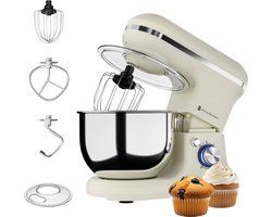 KitchenBrothers 1200W Keukenmachine - Keukenrobot - 5L - Mixer met Mengkom - BPA-vrij Keukenmixer - Champagne