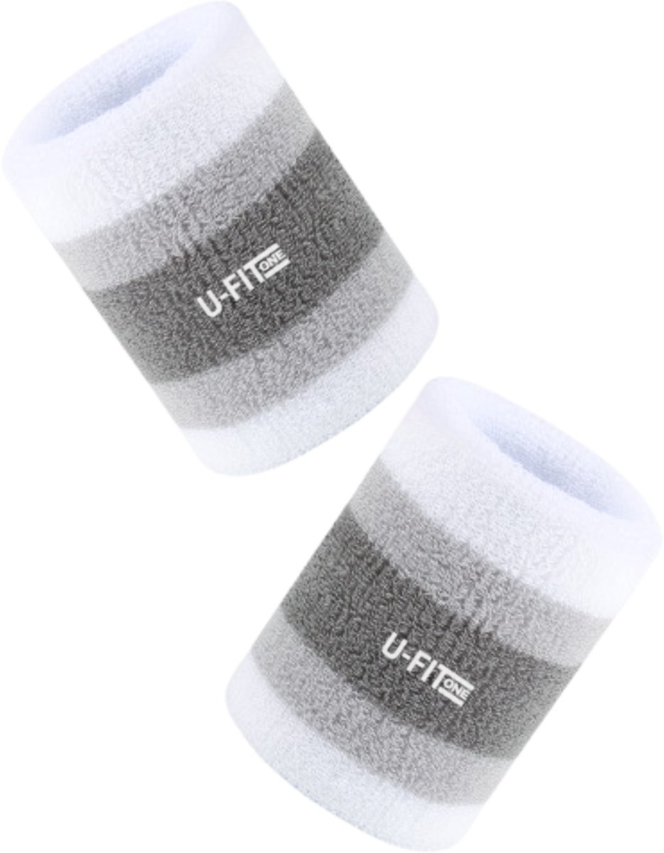U Fit One Pols Zweetbandjes - Zweet Absorberende Polsband - Sportband voor Sport en Fitness - 2 Stuks - Grijs