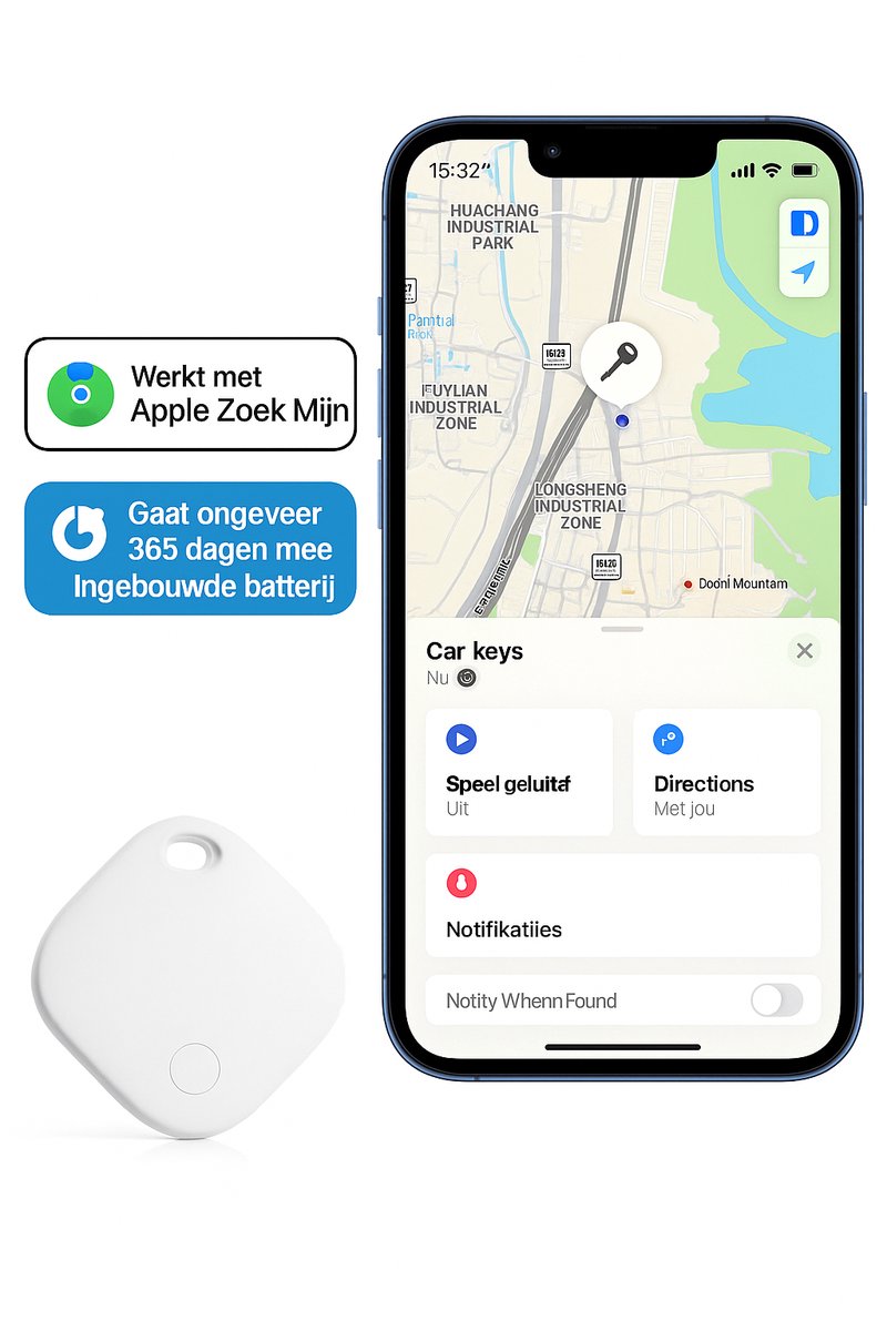 Jumalu GPS Tracker Kat & Hond & Fiets – Apple ‘Vind Mijn’ Compatibel – Geen Abonnement – Inclusief Keyholder & Batterij – Wit