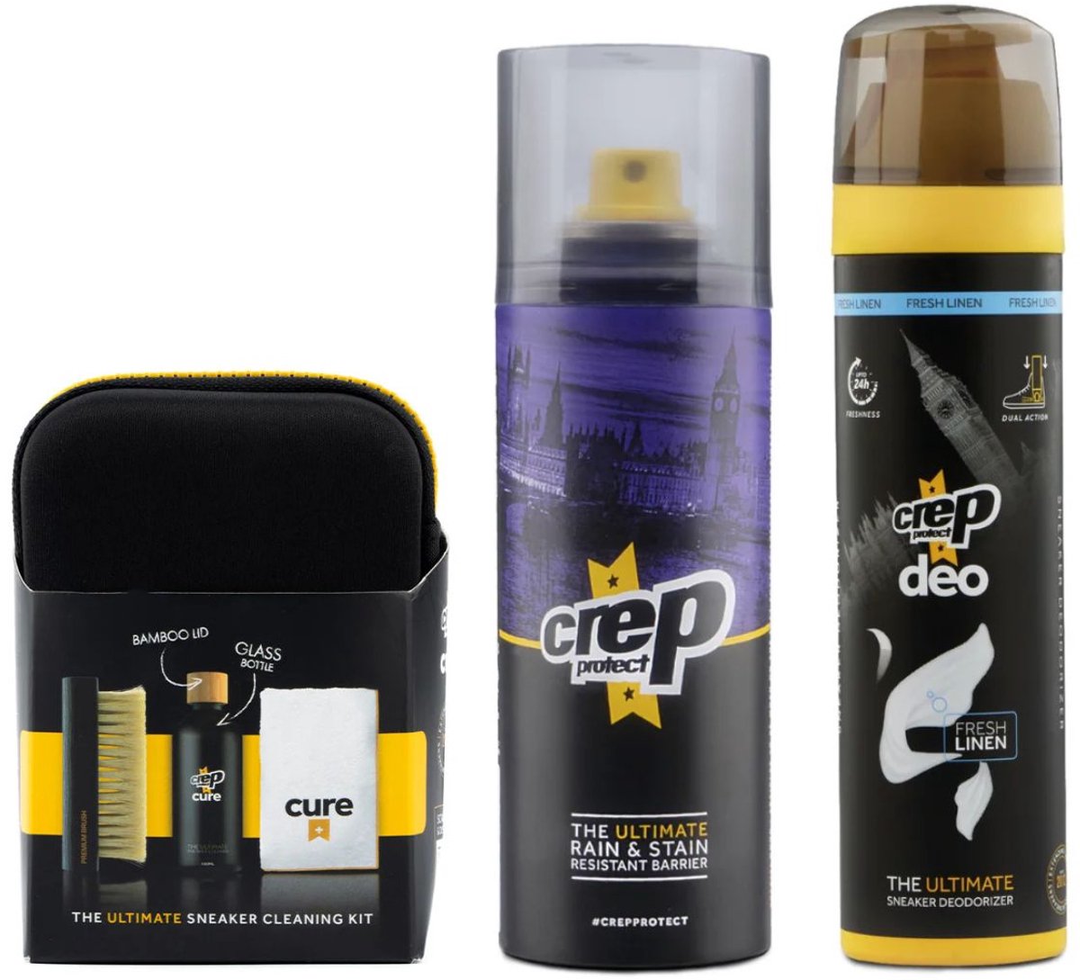 Crep Protect Voordeelset - Crep Spray 200ml + Crep Protect Cure Schoonmaakmiddel 100ml + Crep Fresh Linnen Schoendeodorant 150ml