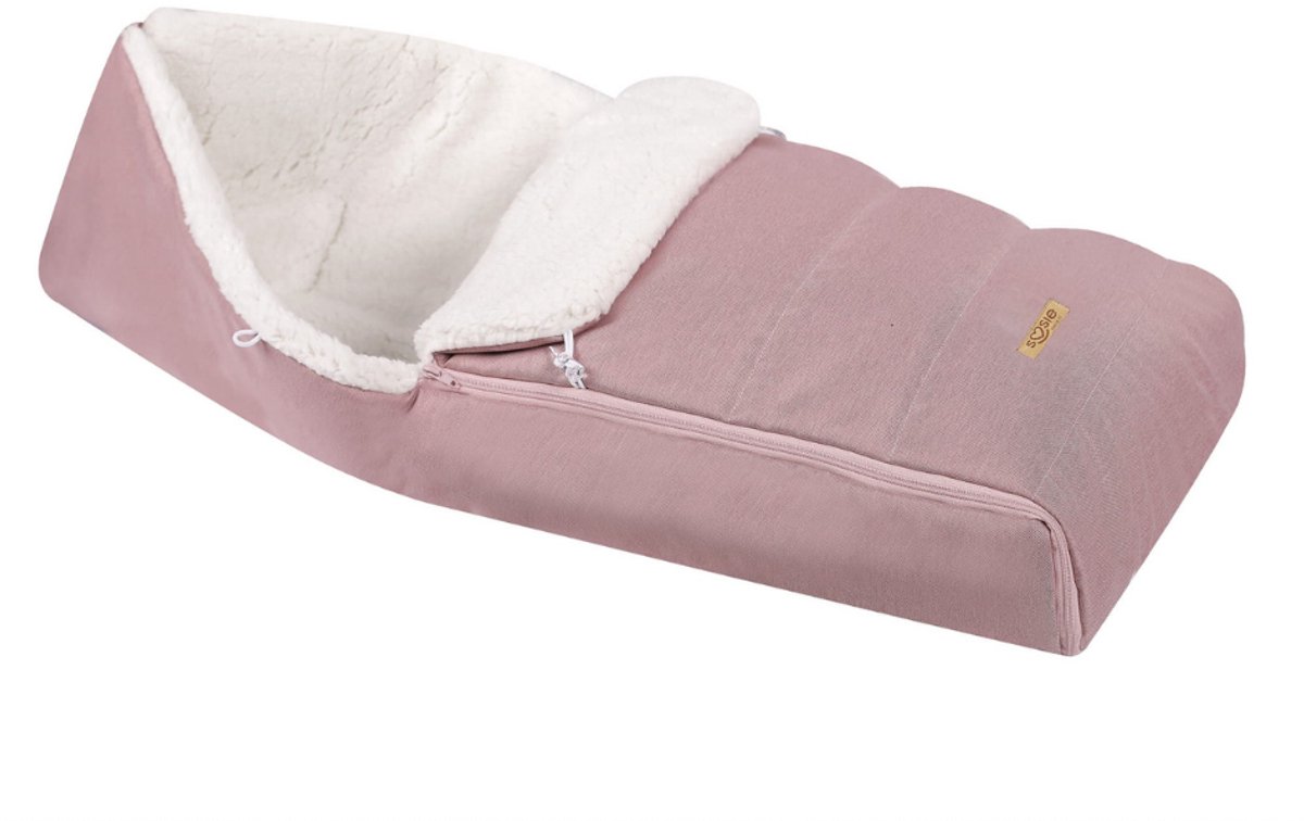 SOOSIE Winter Kinderwagen Voetenzak + Handmof – Roze Melange & Teddy Crème – Universeel – Waterproof – 110 cm – foto 2