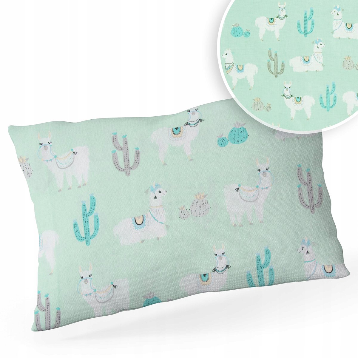 Katoenen Kussensloop 40x60 cm - Mint Lama Print met Rits
