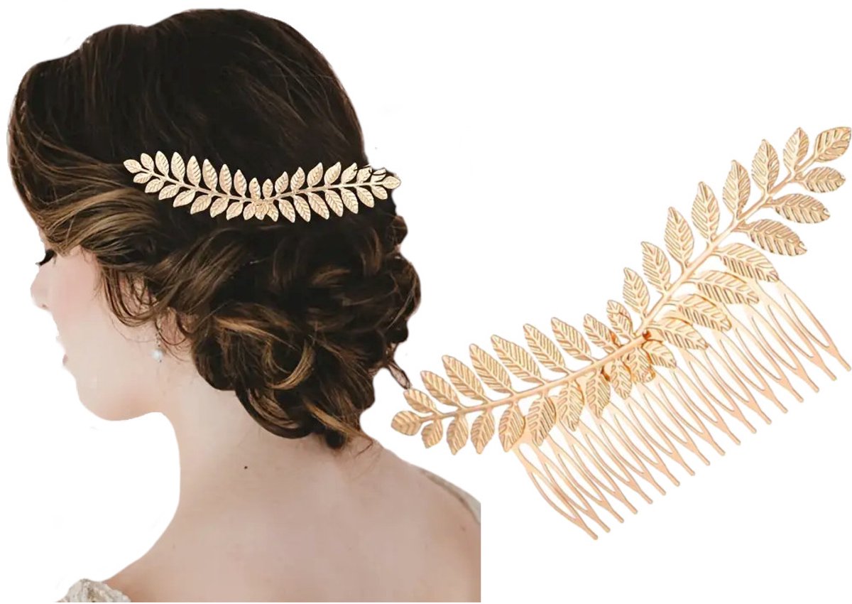 Gouden Haarspeld met Bladmotief - Elegante Metalen Wsuwka