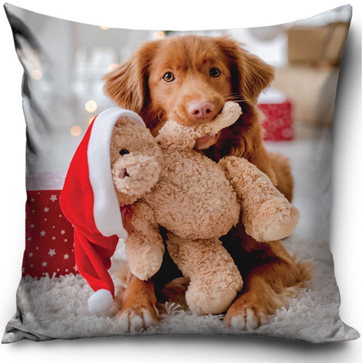 Kerst Kussenhoes 40x40cm Zacht Velvet Hondje & Muis - Kindvriendelijk