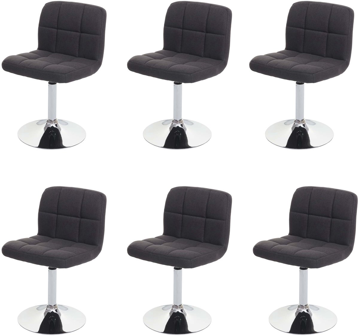 MCW Set van 6 eetkamerstoel Kavala, keukenstoel stoel, stof/textiel chroom draaibaar MVG-gecertificeerd ~ donkergrijs