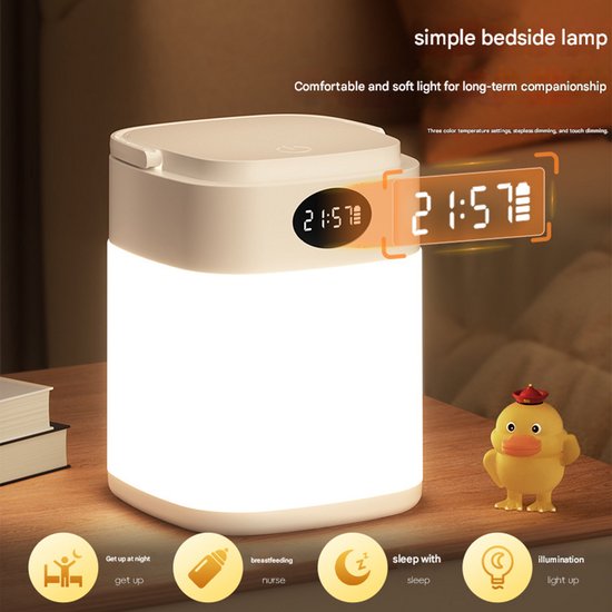 Nachtlampje voor naast het bed in de slaapkamer - LED-model met afstandsbediening - Speciaal ontworpen voor de slaap van de baby, oogbescherming tijdens het voeden en als nachtlampje voor kinderen - Vierkante afstandsbediening + klok + zeven kleuren van Merkloos — afbeelding 2