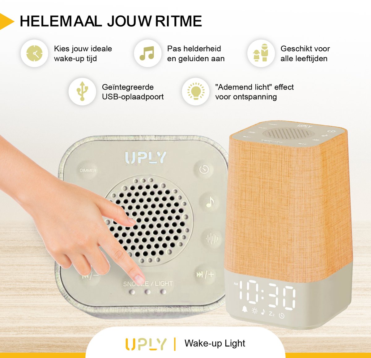UPLY Wake up light - Met USB oplaadpunt - Met 30 geluiden - Wekker met licht - White noise - Digitale wekker — cadeau in Wonen & Interieur - foto 6