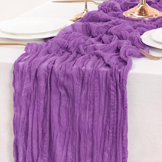 Chemin de table romantique, 90 x 300 cm, en tulle rustique, idéal pour les mariages, les arches, les soirées à thème et les anniversaires, violet foncé