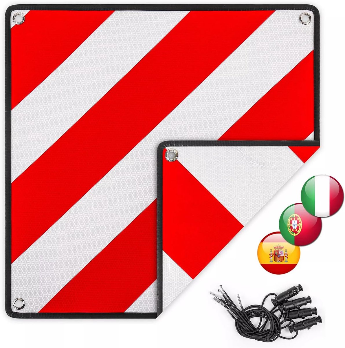 Markeringsbord 3-in-1 voor Italië, Spanje & Portugal - Reflecterend Dubbelzijdig Waarschuwingsbord - 50x50 cm - Inclusief 4 Bevestigingssets