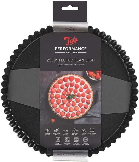 Foto: Tala performance quichevorm met losse bodem 25 cm geribbelde bakvorm van koolstofstaal met anti aanbaklaag ovenbestendig