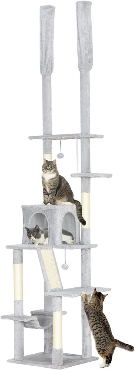 PawHut Kattenboom Spaanplaat - 48x48x255cm - Lichtgrijs