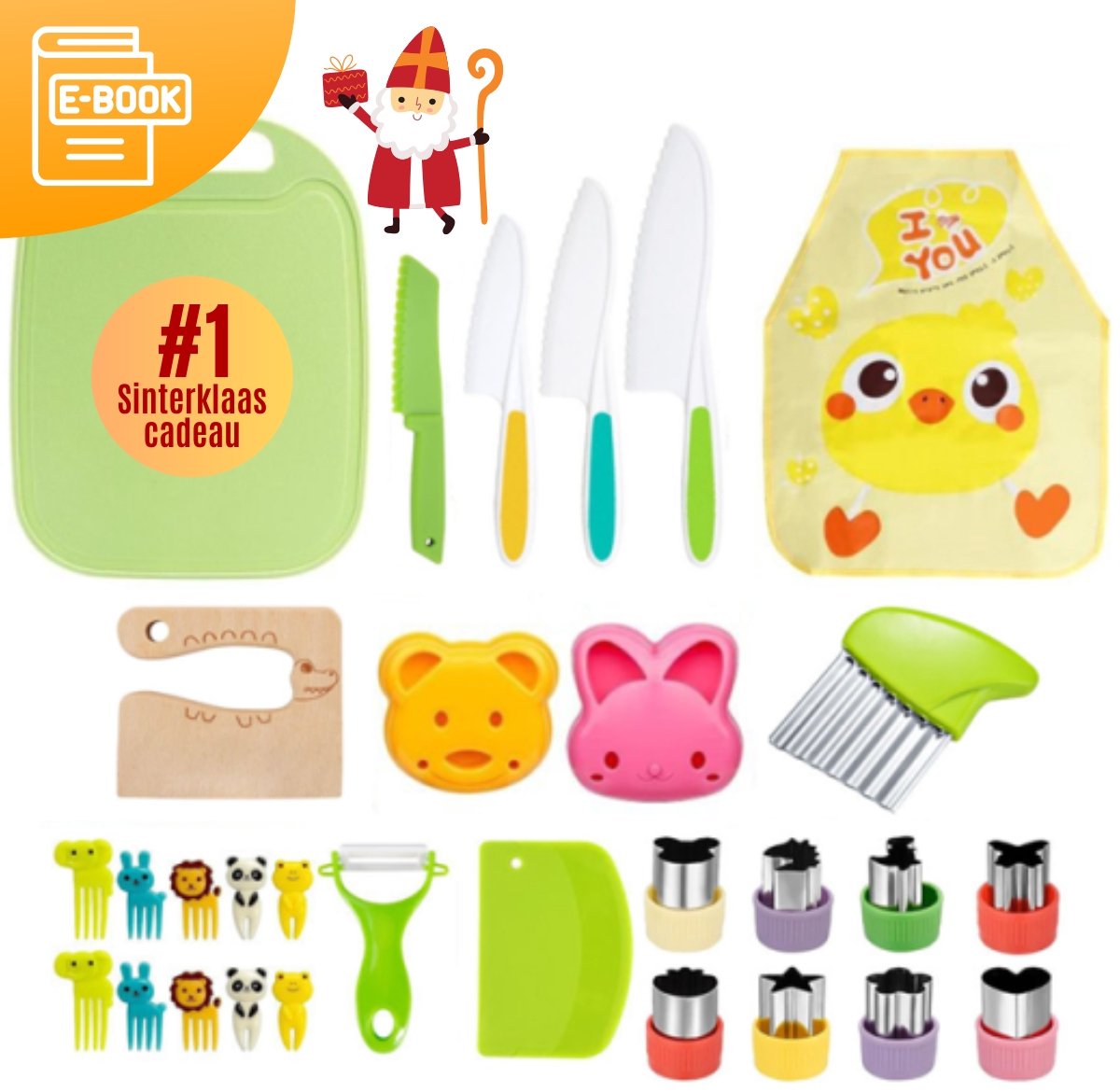 JT Products Kindermessen Set 30 Delig - Inclusief E-book - Kindermessenset - Kiddikutter - Kindermes - Le Petit Chef - Kinder Mes - Koken Met Kinderen - Kookgerei Kinderen - Kinder Kookmes - Mes Kind