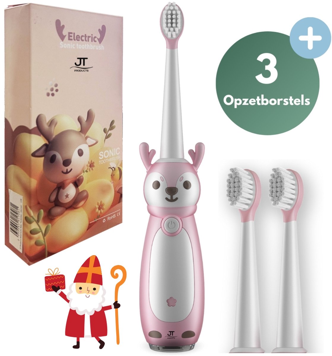 JT Products Sonische Elektrische Baby Tandenborstel Roze - Vanaf 1-4 Jaar - Oplaadbaar - Met Timer - 3 Poetsstanden - Peuter - Kind - Waterdicht - Cadeau Baby - Elektrische Tandenborstel Kinderen - Kindertandenborstel - Electrische Tandenborstel