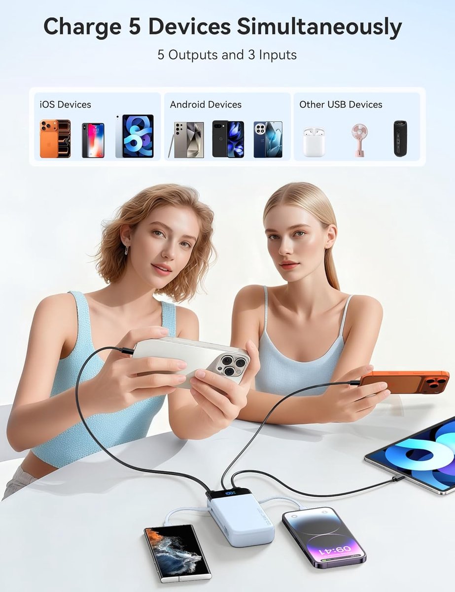 Sounix Powerbank 30.000 mAh Blauw met 5 Poorten & Snelladen - afbeelding 3