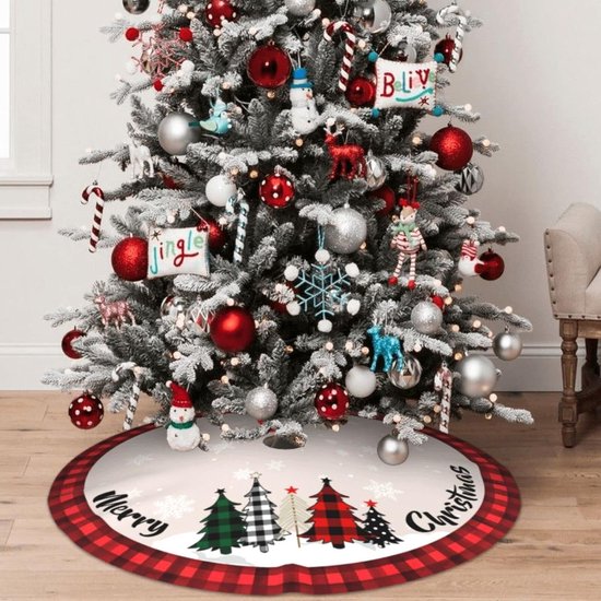 Sander Shop Kerstboomrok 48 inch Rood Rustiek Kerstboomrok Mat met Sneeuwvlokontwerp voor Vrolijk Kerstfeest Kerstvakantie Feestdecoraties Binnen Buiten