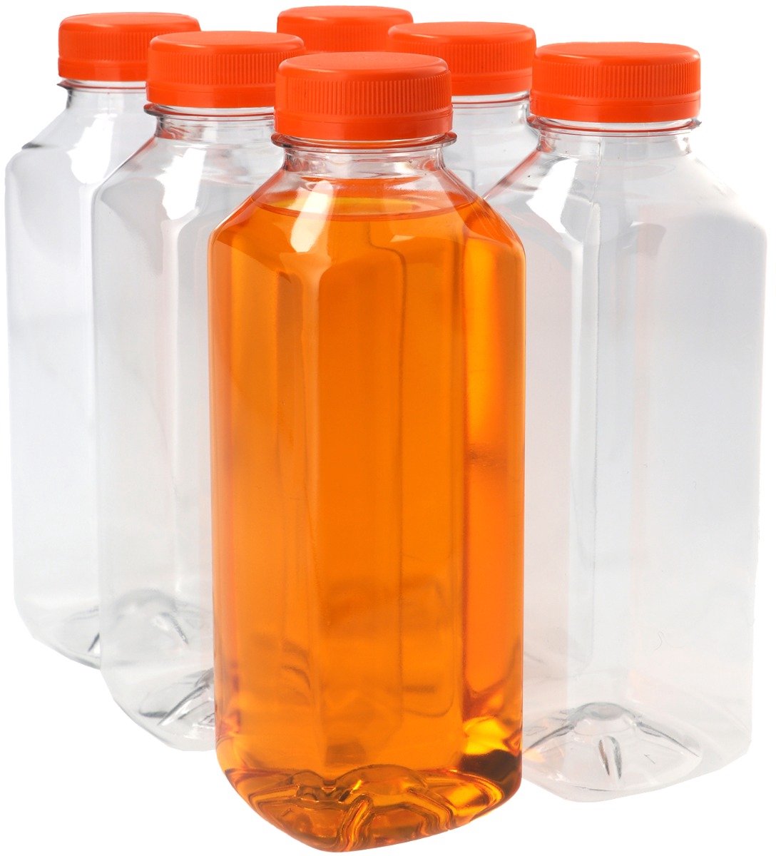 60 x Sapfles Plastic 500 ml - Vierkant - PET Flessen met Dop oranje- PET Kunststof BPA-vrij - Plastic Flessen Navulbaar - Met Dop - Lege Flessen - 60 stuks