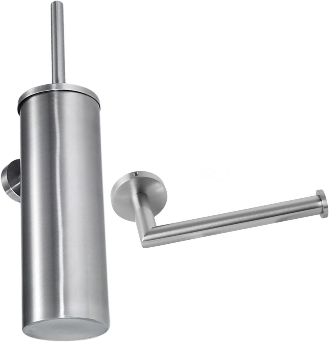 Toilet Borstel Houder RVS - Zilver - Toiletset 2-delig - Wc Borstel Houder - Toiletborstelhouder - Toiletrolhouder