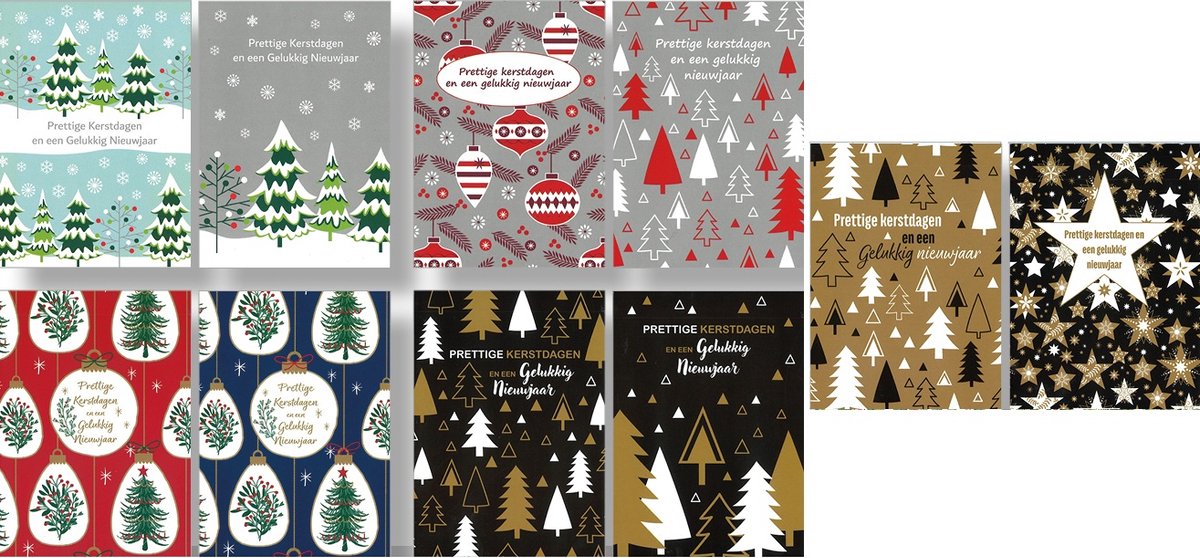 50 Luxe Kerstkaarten en Nieuwjaarskaarten met Enveloppen - 5x10