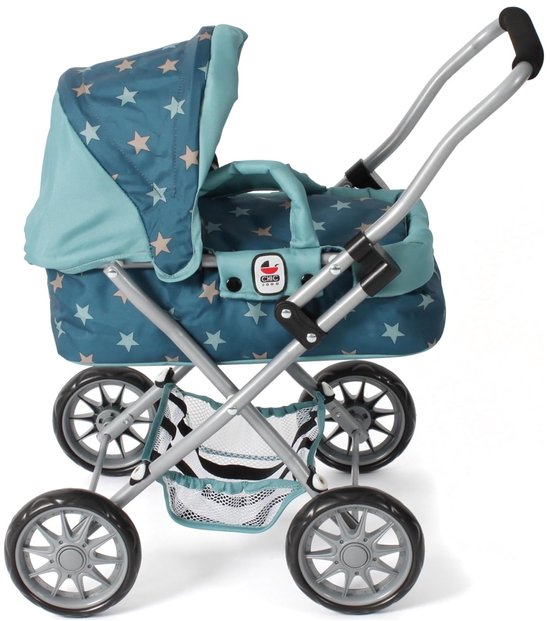 Bayer Chic 2000® Poussette pour poupée Smarty - Étoiles Turquoise Beige - Pliable - avec Capot, Sac, Coussin et Couverture - Hauteur de poignée 56 cm