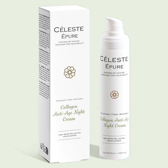 Céleste Épure – Natuurlijke anti-age nachtcrème voor de rijpere en droge huid – Verstevigt & voedt intens – Vegan – Glutenvrij – 50 ml – Collagen Anti-Age Night Cream