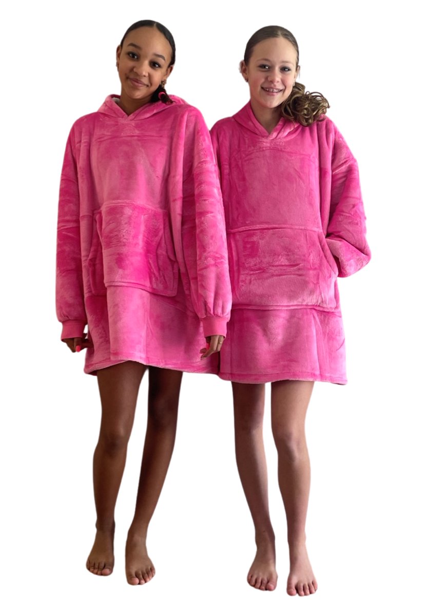 Hoodie Deken Kind - Deken met Mouwen voor Kinderen - super zacht - Fleece Deken met Mouwen - 134 t/m 164 (ca. 8-14 jaar) - Roze