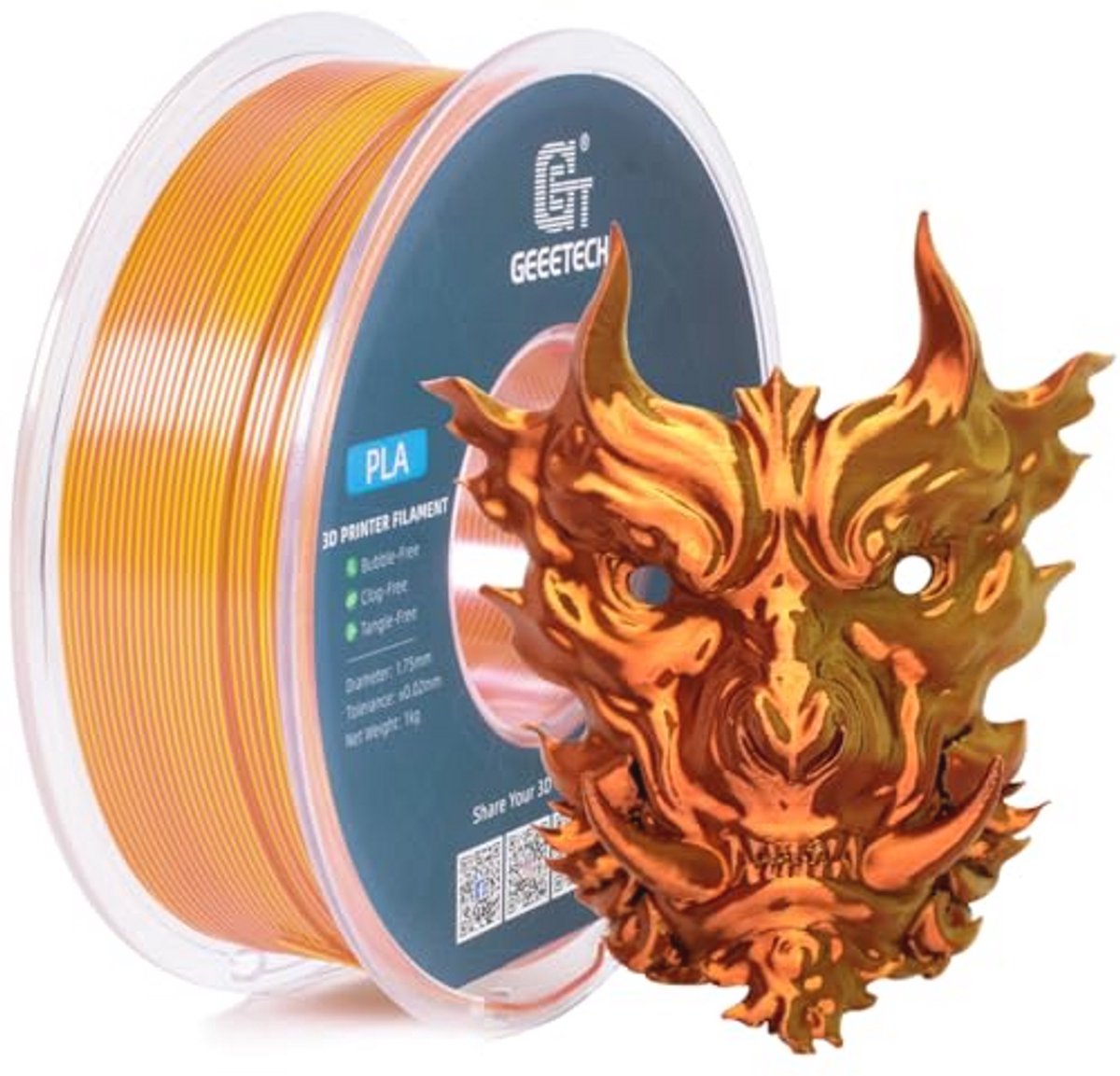 Silk Dual Color Filament 1,75 mm voor 3D-printers - Goud & Koper