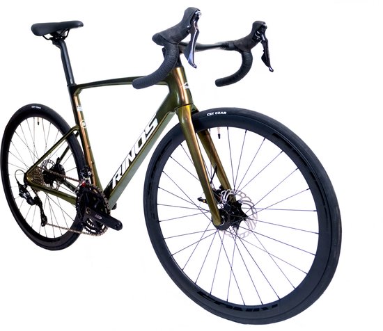 Rinos Odin3 Carbon Road - RaceFiets - met SHIMANO 105 ST-R7000 - 22 versnellingen en schijfremmen - lichte fiets voor dames en heren - 700 x 40C - Kameleon Goud - Groent L-56 van Rinos — afbeelding 3