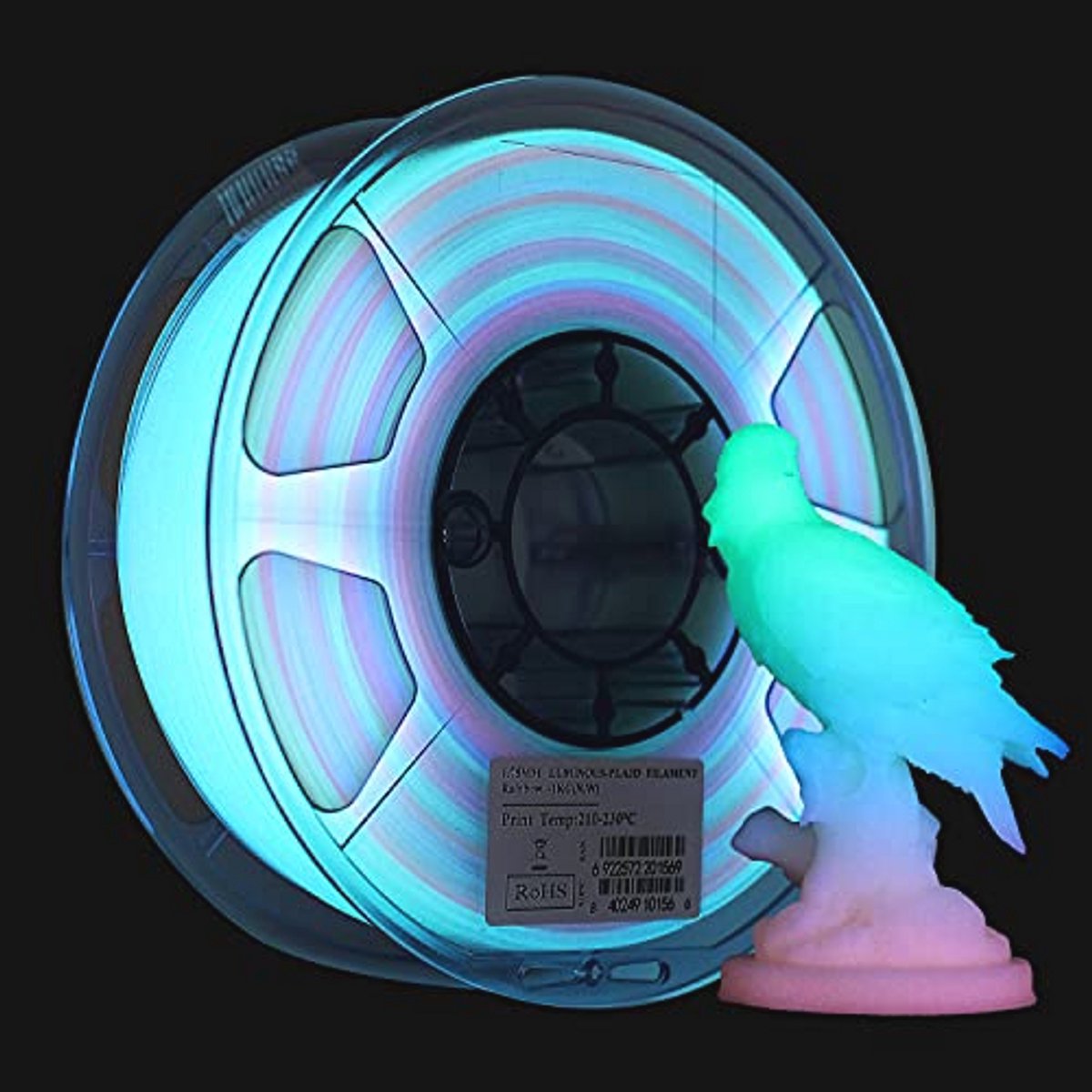 Glow in the Dark Rainbow 3D Printer Filament 1.75mm - 1KG Spool - Multicolor 3D Printing Material