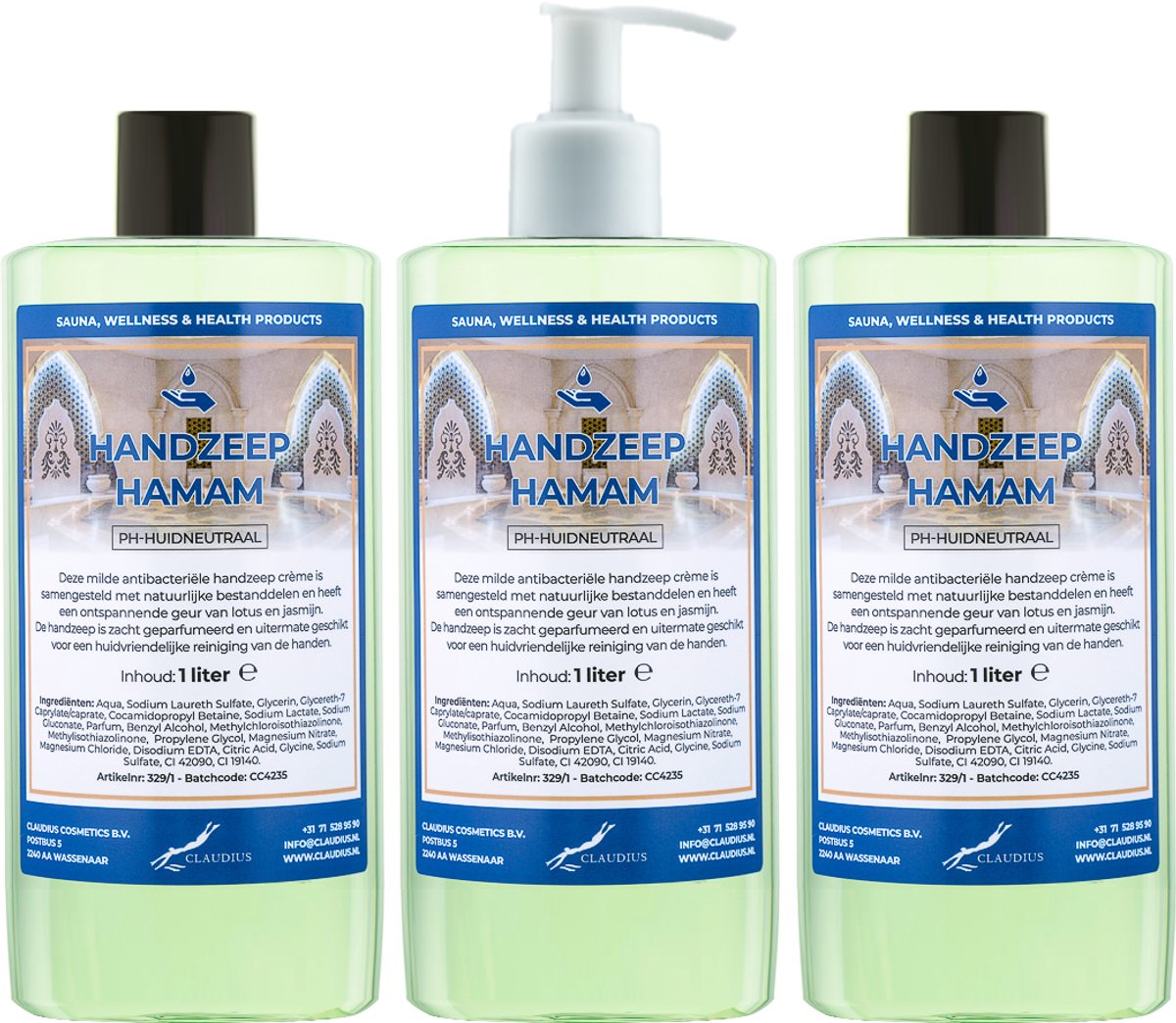 Handzeep Hamam 500 ml - set van 3 stuks - met gratis pomp - Voordeelverpakking