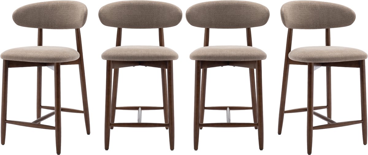 COLAMY Barkrukken set van 4 - keukenbarstoelen met rugleuning - Barstoel houten poten - camelkleurig