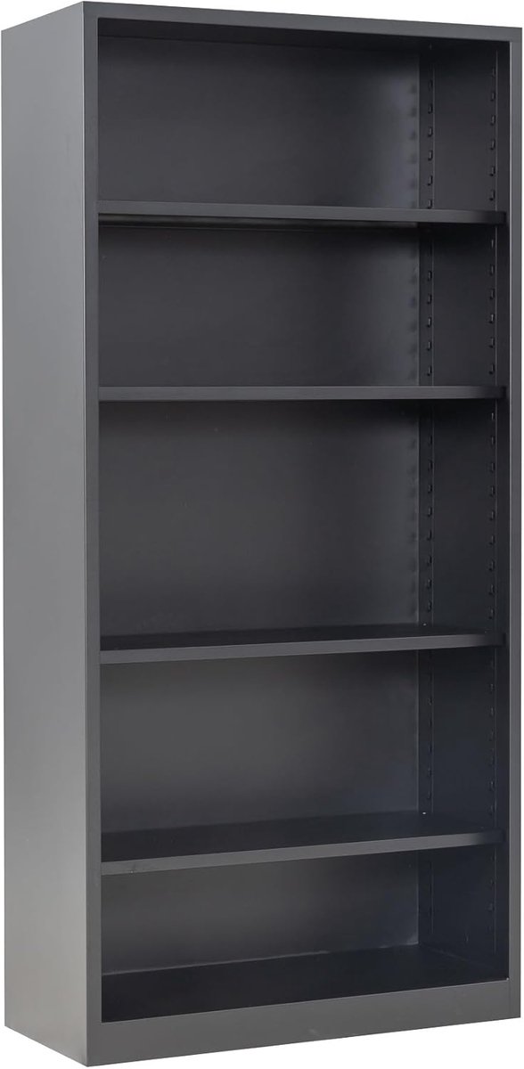 Stalen Archiefkast met Open Planken en Universele Opbergfunctie | Gereedschapskast, Materiaalkast en Bibliotheekkast Zwart 195 x 92 x 42 cm | Volledig Gemontee