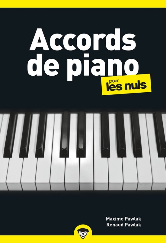 Couverture de livre avec des touches de piano et le texte 'Accords de piano pour les nuls'.