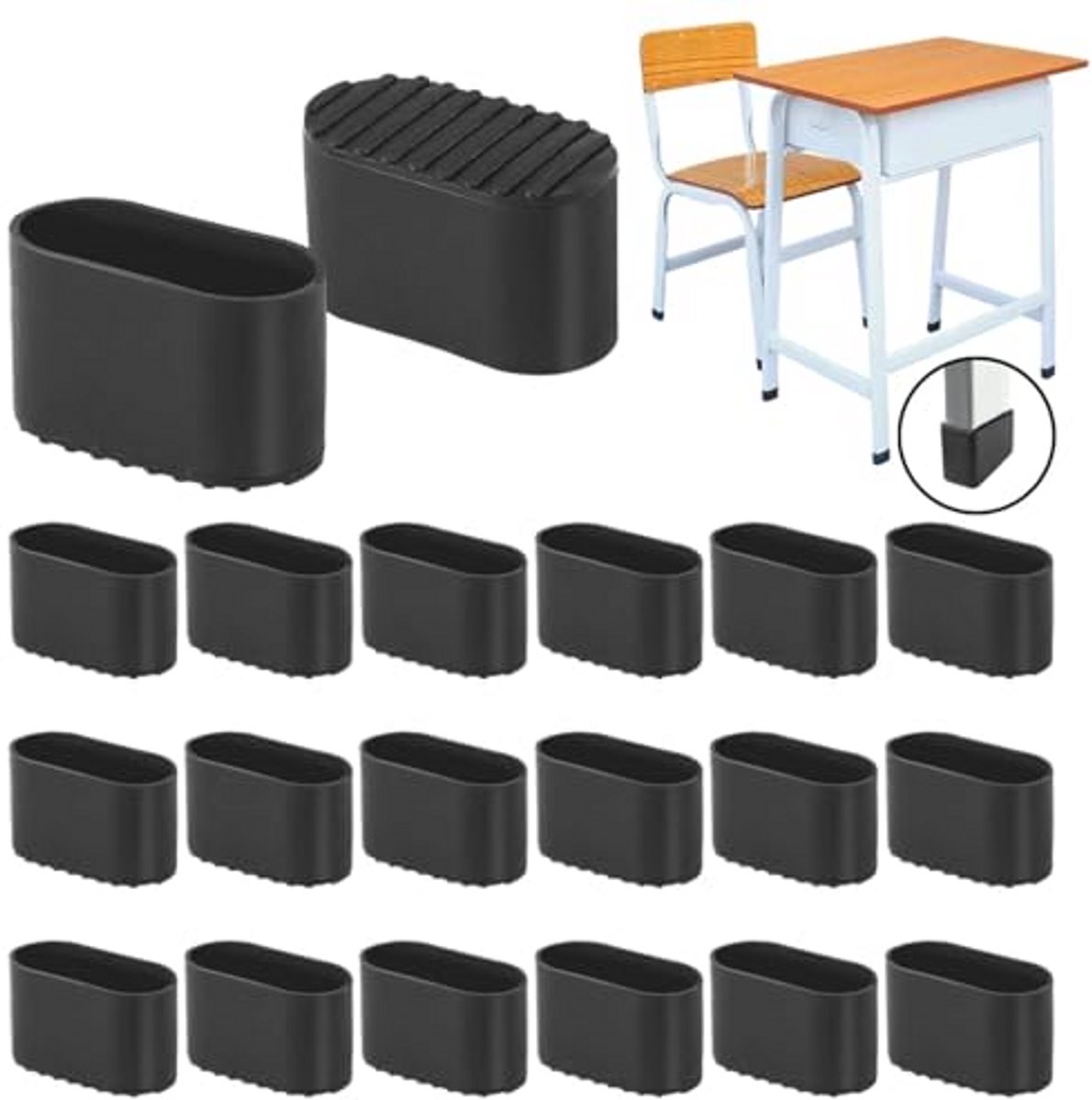 20 Stuks Ovale Stoelpootdoppen - Krasbestendige Voorkappen voor Tuinstoelen (40 x 20 mm)