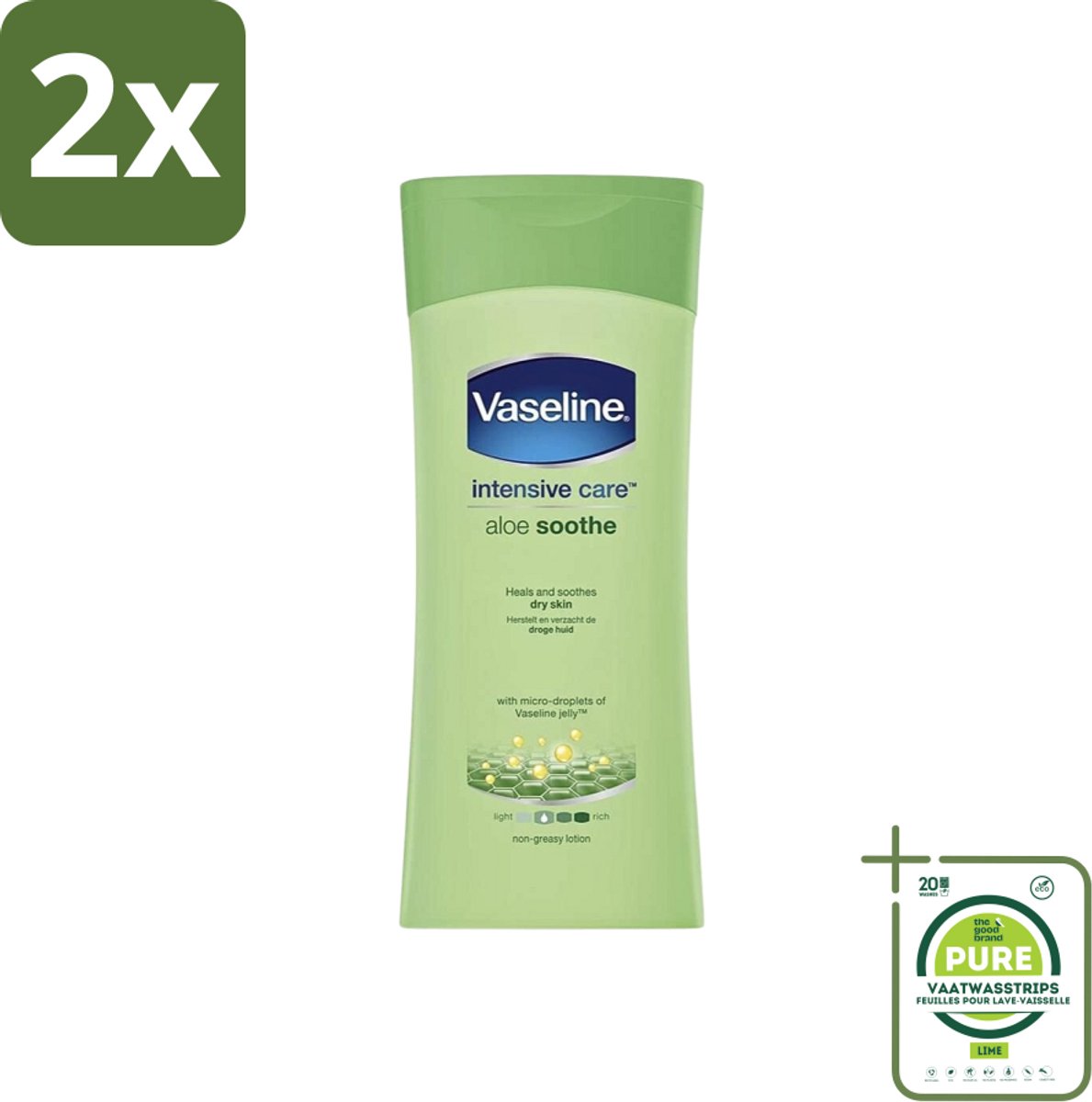 Vaseline Bodylotion Aloe Soothe 200 ml - Voordeelverpakking - 2 stuks - Lichaamslotion - Aloë Vera