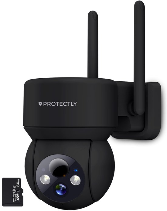Protectly® Beveiligingscamera Draadloos Buiten – 2K Ultra HD - Camerabewaking - Bewakingscamera Voor Buiten - Buitencamera - Buiten Camera Met Nachtzicht - Oplaadbaar - Met WiFi en APP - Incl. 64GB SD