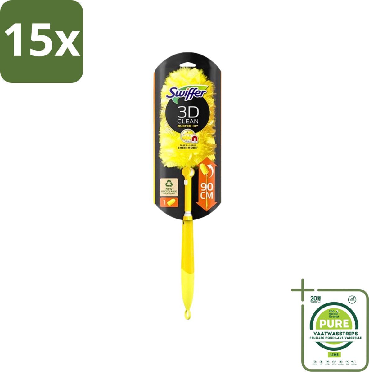 15 x Swiffer - Duster XXL - Telescopische Plumeau - 360° Stofverwijdering - Handvat + 1 Doek - Grootverpakking - Stofzuiger - Plumeau - Stofdoek - Schoonmaak - Stof Verwijderen