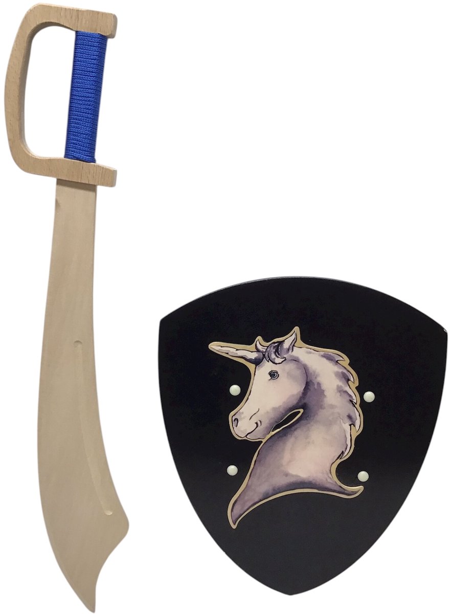 houten piratenzwaard en schild eenhoorn unicorn kinderzwaard ridderzwaard schild zwaard