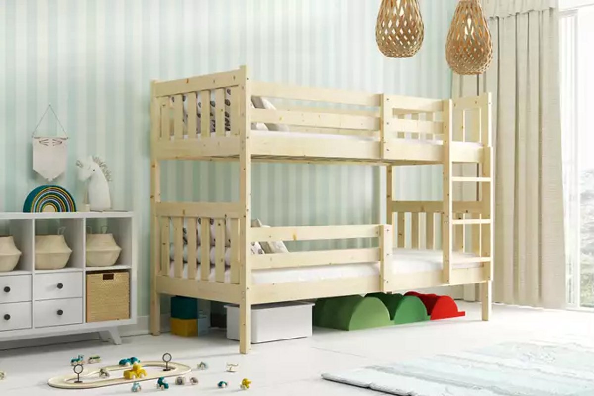 BMS - Jeugd Bunk Bed Kacper - 90x200 met Matras - Onbehandeld Dennenhout