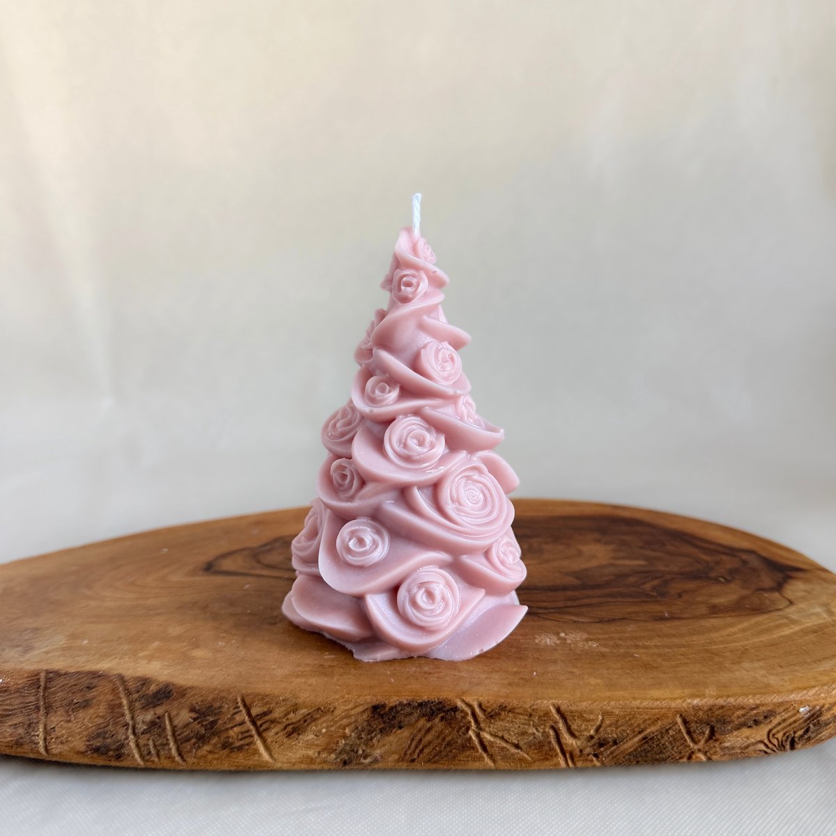 Kerstboomkaars met rozenpatroon- Kerst decoratie - Kerst kaars- Vintage roze kleur