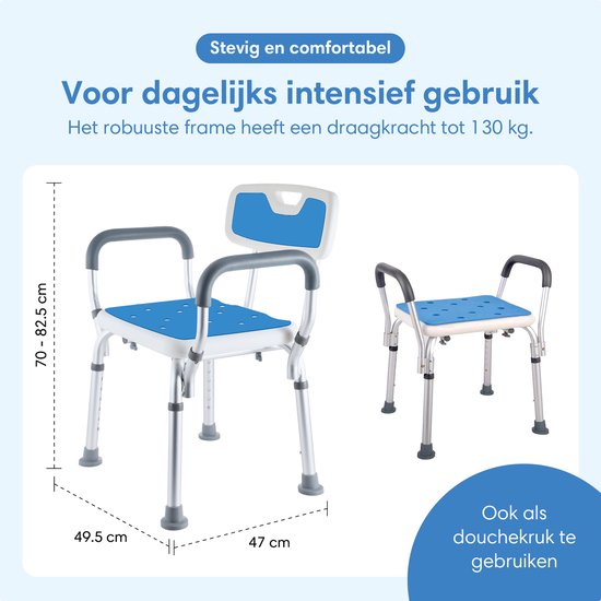 Safe Age® Douchestoel met afneembare rugleuning en armleuning – anti slip - verstelbare hoogte - douchekruk - badkamerstoel