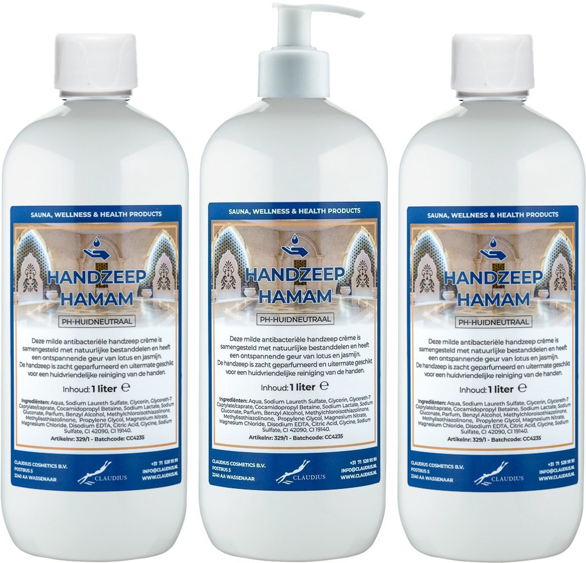 Handzeep Hamam 1 liter - set van 3 stuks - met gratis pomp - Voordeelverpakking