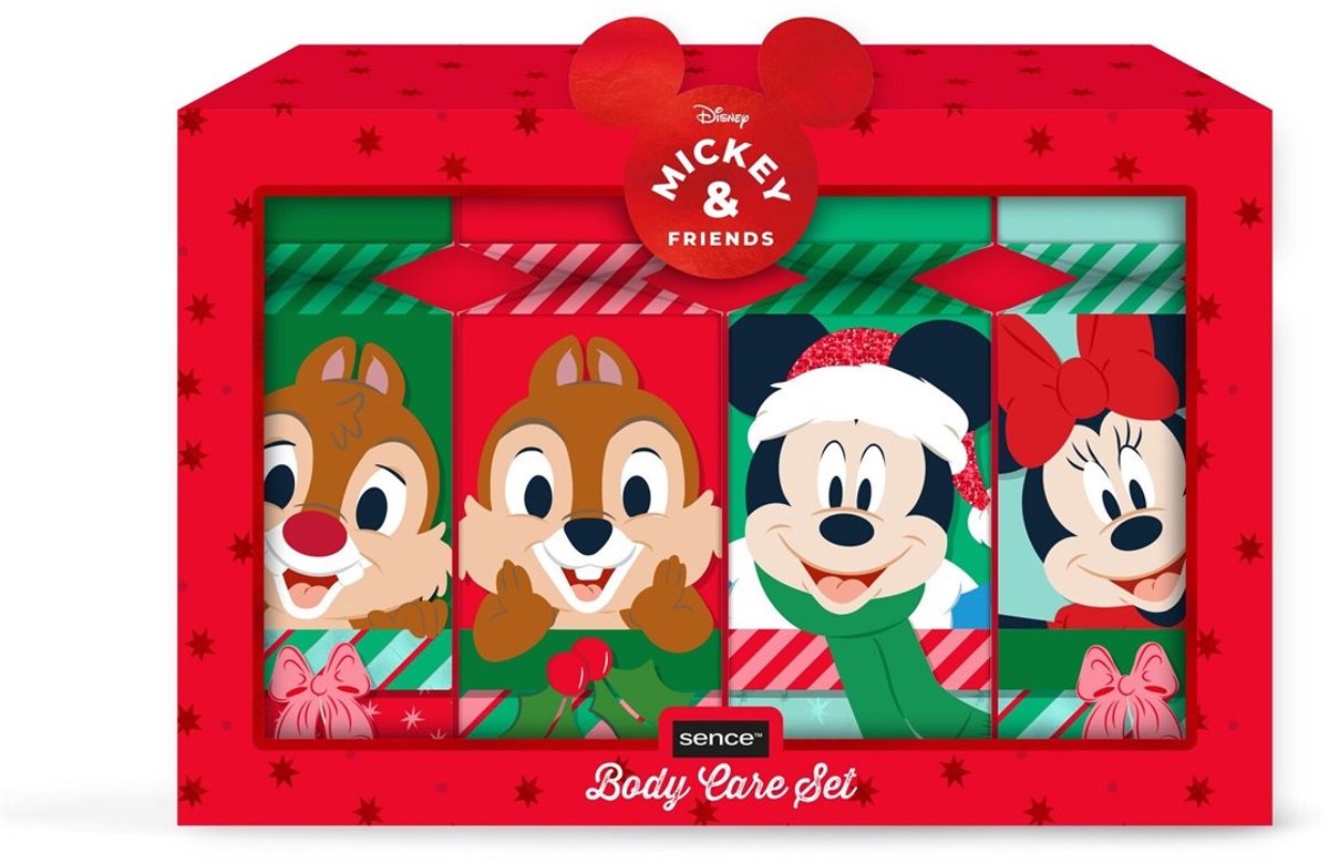 Disney Mickey Mouse Bodycare Giftset – 4-delige Verzorgingsset – Warm Wishes – Douchegel, Bodylotion, Handzeep & Spons – Cadeauset voor Kinderen