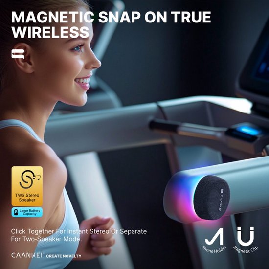Caankei Draadloze Bluetooth Speaker - Speaker met RGB licht - Stereogeluid - met Magneet - Met Telefoonhouder van Merkloos — afbeelding 4