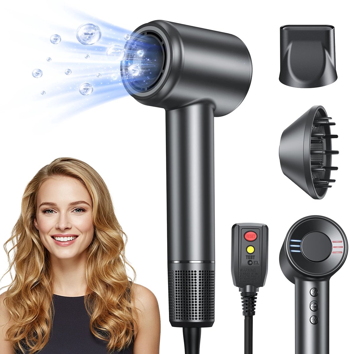 Novendo Goods – Professionele 120000 RPM Ionische Föhn met Borstelloze Motor – Sneldrogende & Geluidsarme Haardroger 40 m/s – Thermo-Control Technologie & Hittebescherming
