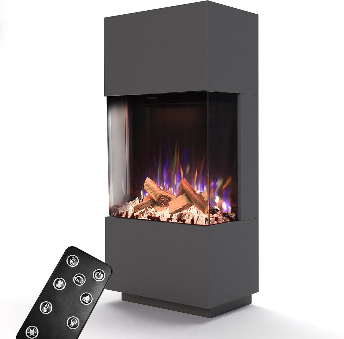 Staande Elektrische Haard TasalFurniture Aurora – 3D Realistisch LED-vuur, Verwarming 1500W, Knisperend Haardgeluid, Timer, Modern Grijs, Vrijstaand, Met Afstandsbediening, 61,5x136x40 cm